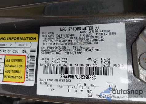 2016 Ford Fusion Se z USA, uszkodzony, nr VIN 3FA6P0H70GR358383